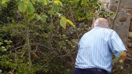 voluntario limpiando vereda