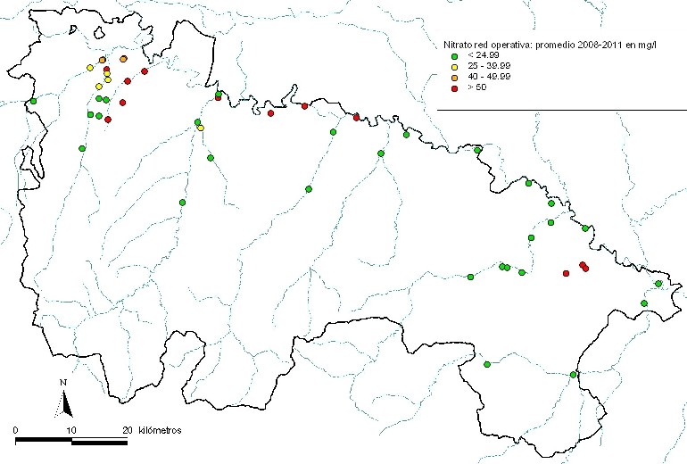 resultados contenidos de nitrato masas de agua subterránea