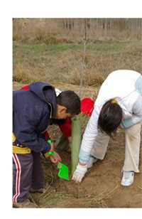 escolares plantando árboles en los Sotos de Alfaro