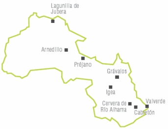 Mapa de la Reserva con señalización de los pueblos donde hay cultivos de interés