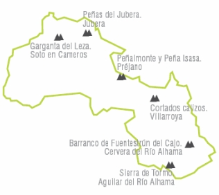 Mapa de recorrido de roquedos y gargantas en la Reserva de la Biosfera